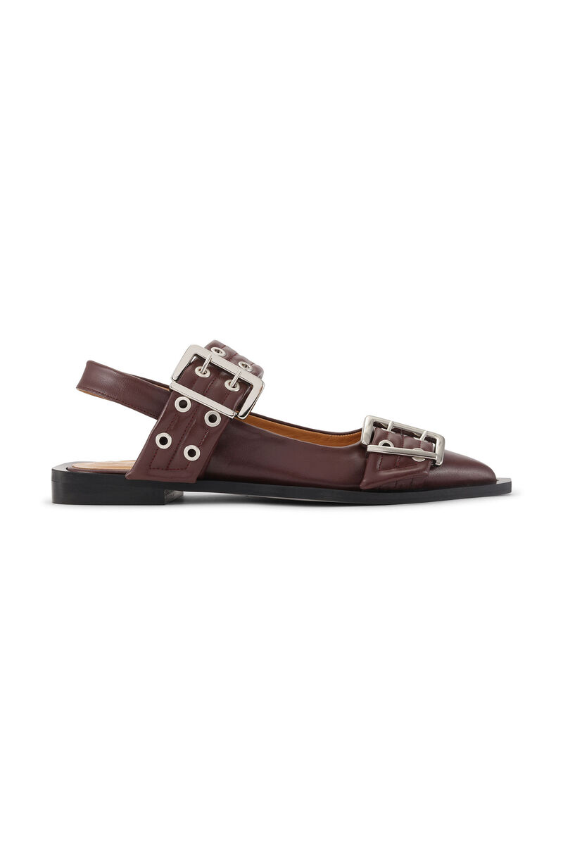 Wide Welt Wide Welt Buckle Ballerina, Vegea, in colour Burgundy - 1 - GANNI