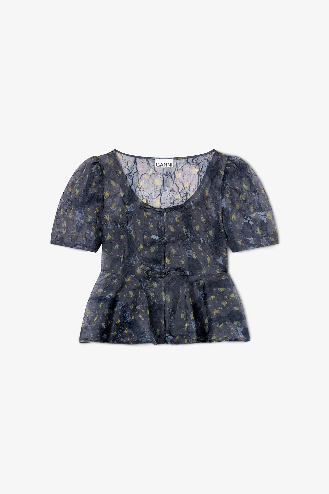 Peplum Blouse in Shibori Organza, Recycled Polyester, in colour Black Sand - 1 - GANNI