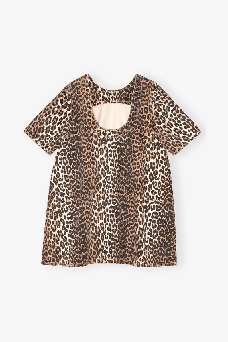 Leopard Mini Dress, Organic Cotton, in colour Leopard - 2 - GANNI