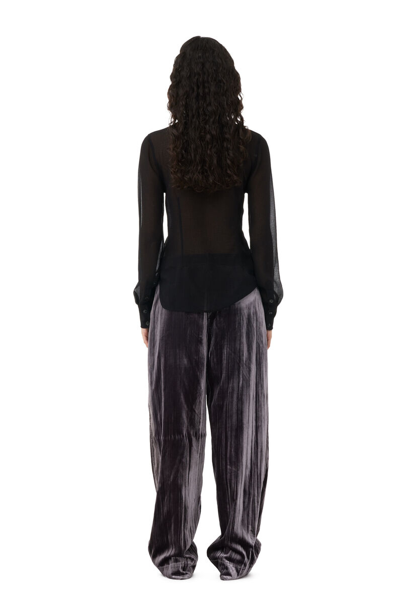 Black Chiffon Flæseskjorte, Recycled Polyester, in colour Black - 2 - GANNI