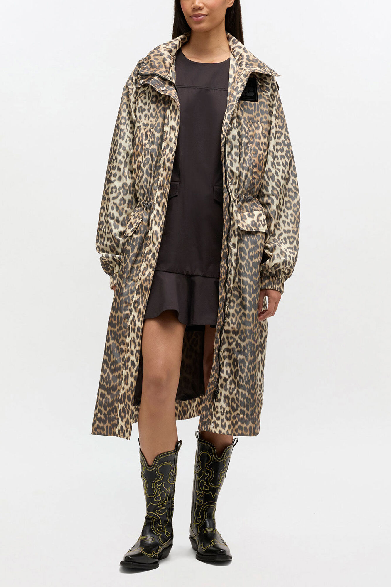 Leopard Nylon Parka Coat | GANNI US