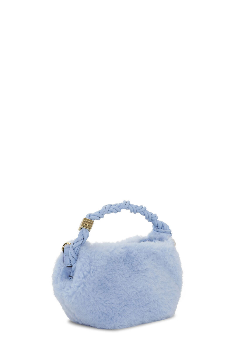 Light Blue Fluffy Mini GANNI Bou Bag, Recycled Polyester, in colour Light Blue Vintage - 2 - GANNI