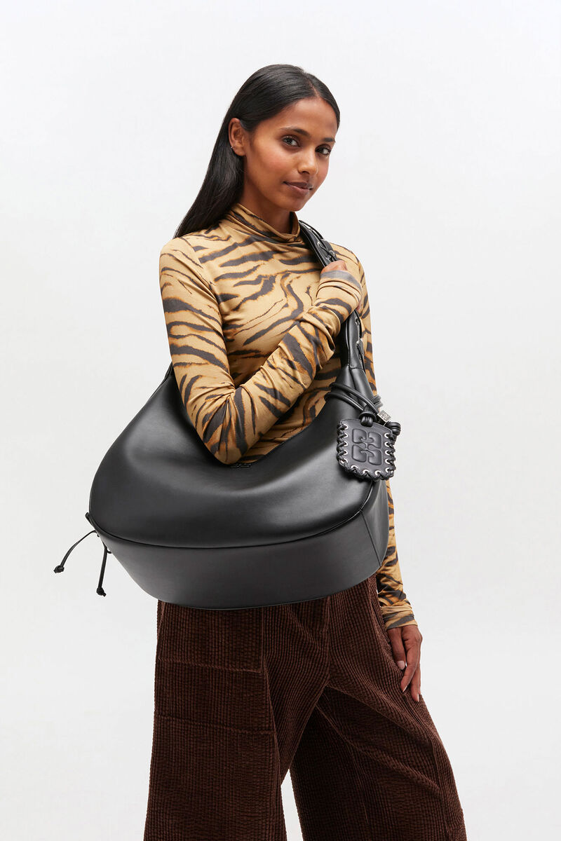 Black Medium Laces Hobo Bag, Polyester, in colour Black - 5 - GANNI