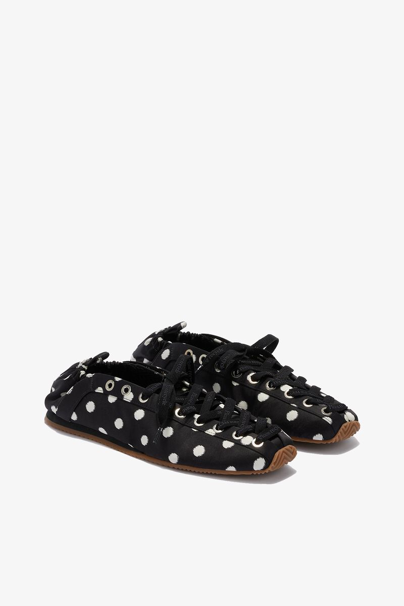 Sporty ballerinaskor med svarta prickar, Recycled Polyester, in colour Black - 2 - GANNI