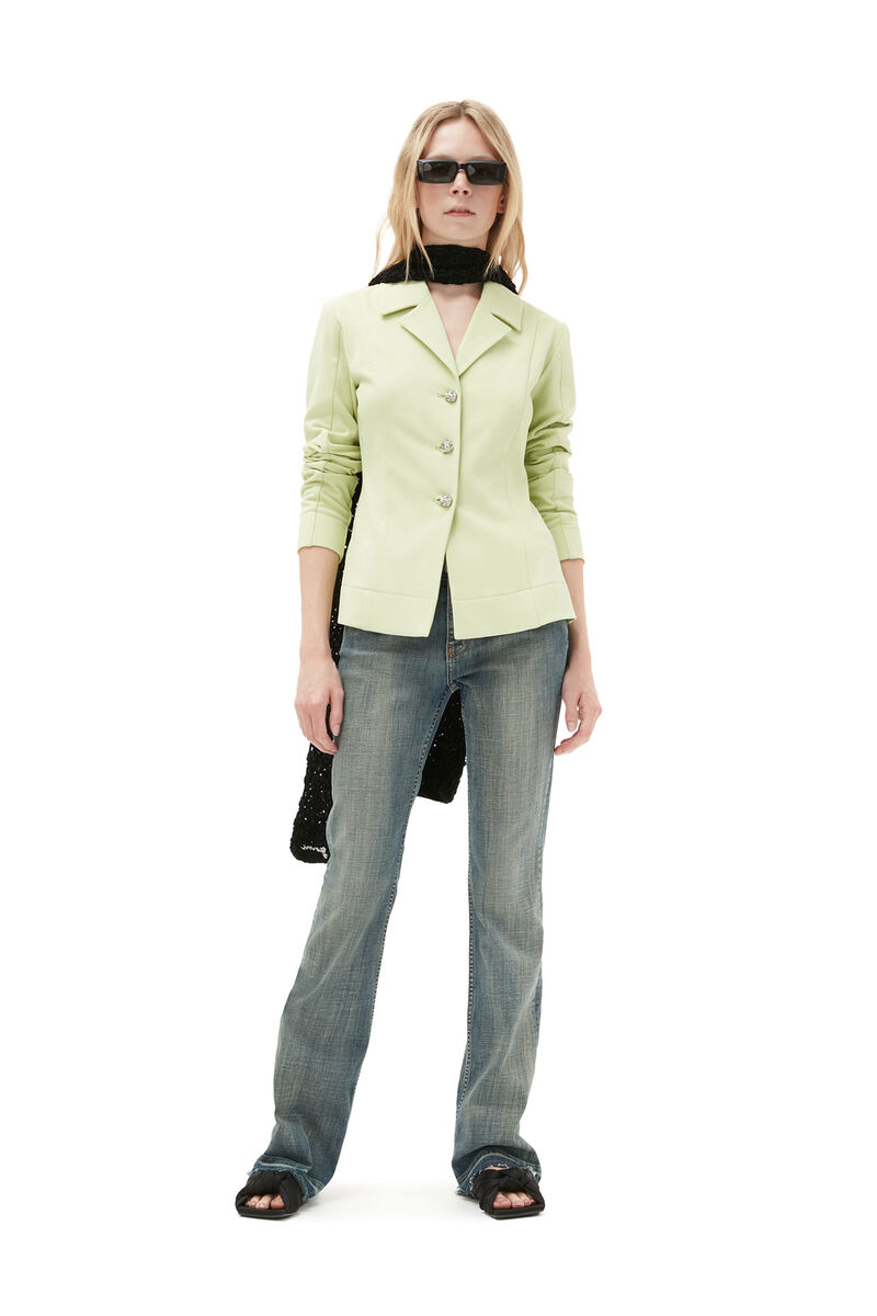 Stretch Suiting Shirt Blazer, Elastane, in colour Lily Green - 1 - GANNI