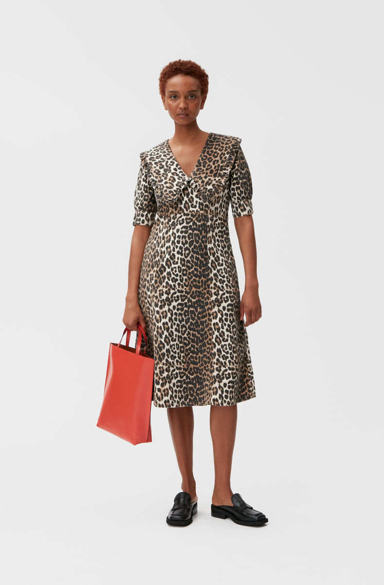 Denim Midi Dress, Lyocell, in colour Leopard - 1 - GANNI