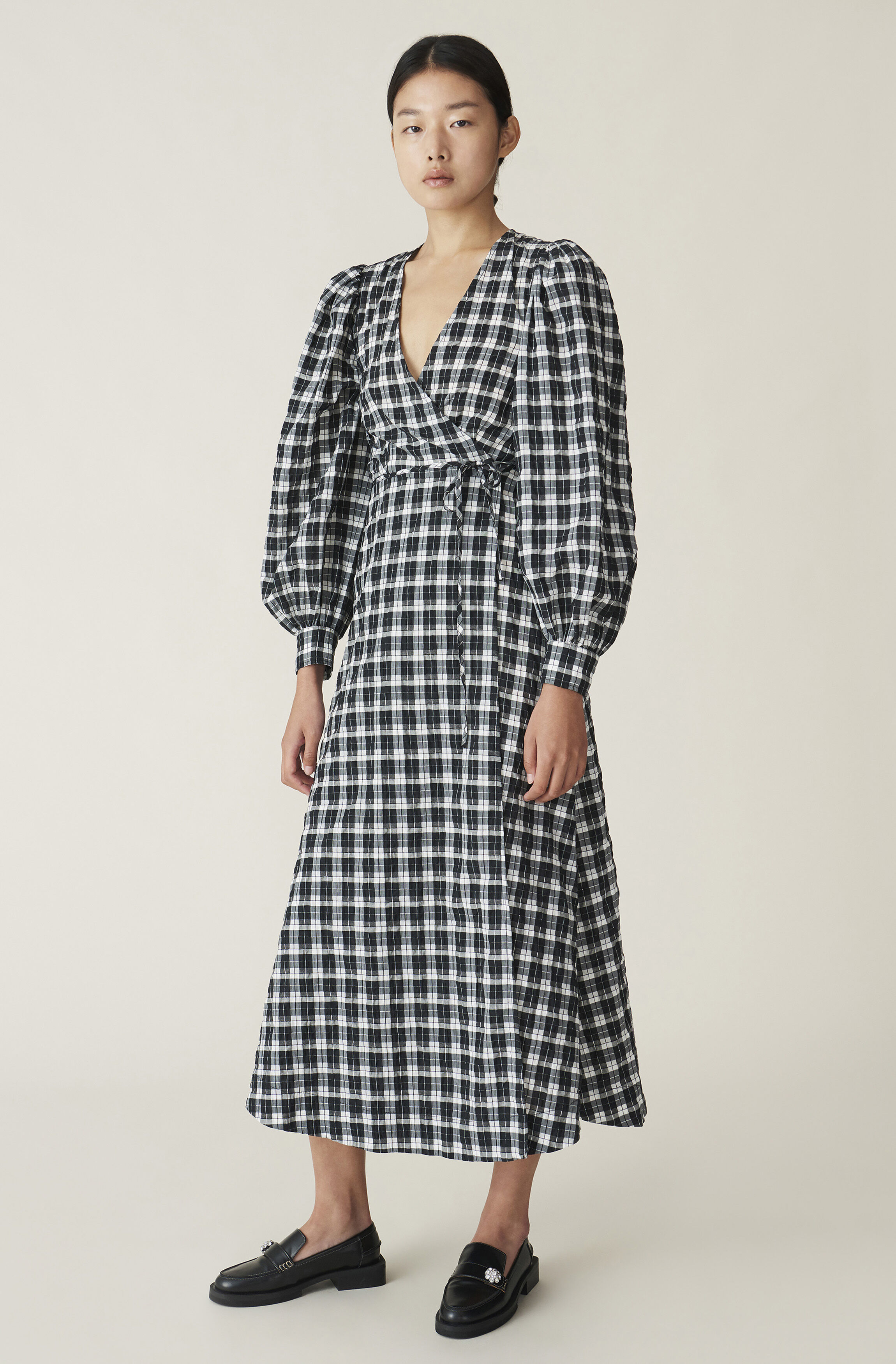 ganni wrap dress black
