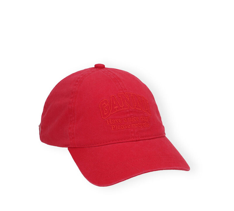 Red Embroidered Logo Cap, Cotton, in colour Barbados Cherry - 1 - GANNI