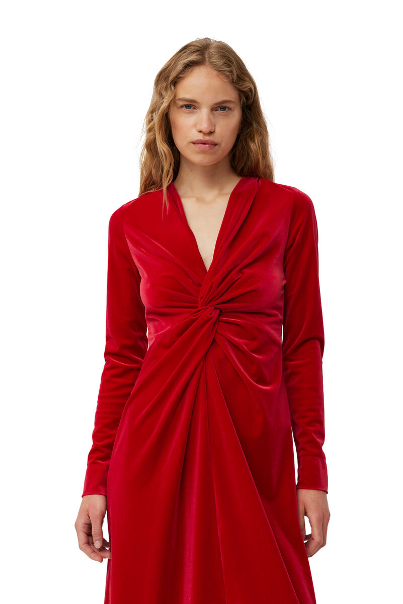 Red Velvet Jersey Twist Long Dress, Recycled Polyester, in colour Savvy Red - 4 - GANNI