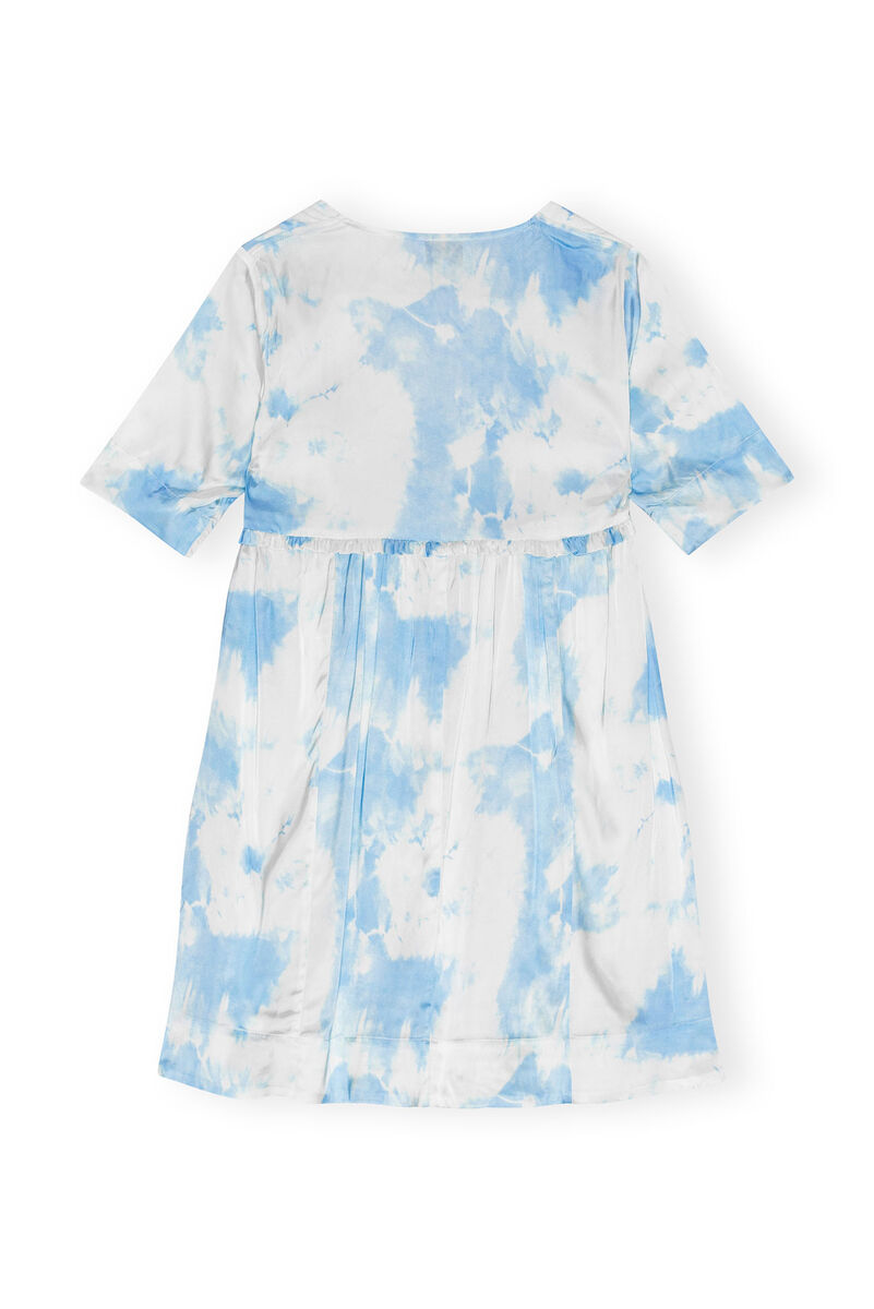 Printed Satin Short Sleeve Mini-kjole, in colour Powder Blue - 2 - GANNI