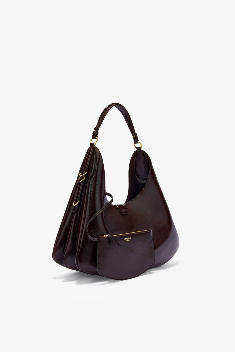 Large Kat Bag Shine in Brown, Polyester, in colour Demitasse - 2 - GANNI