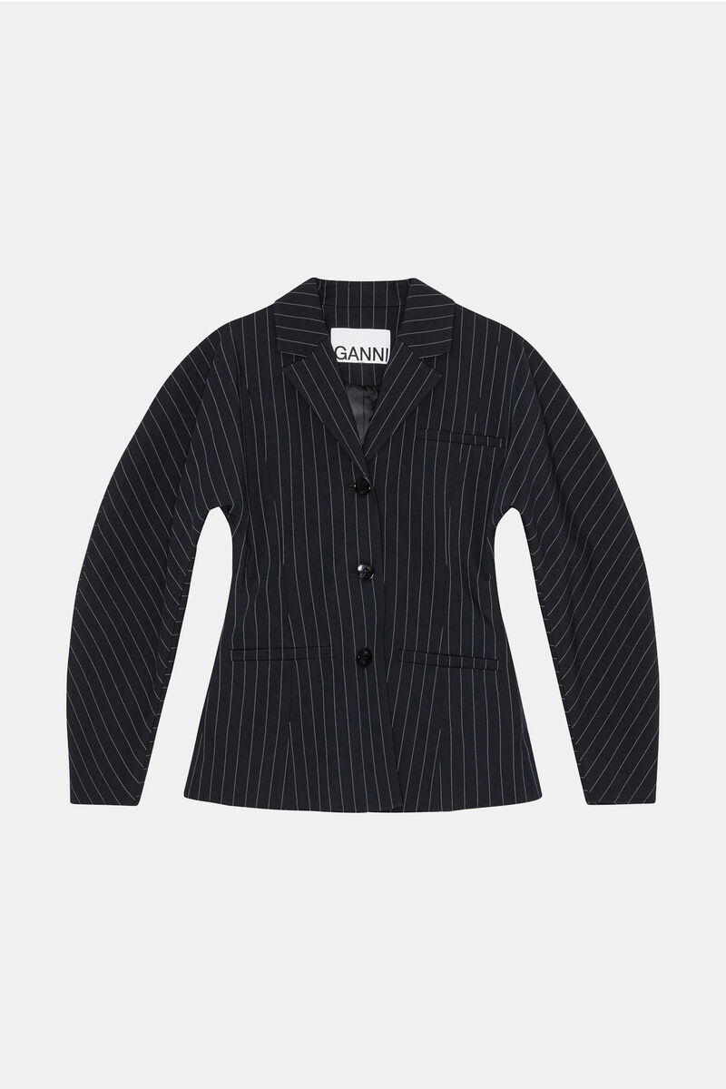 Striped Stretch Blazer, Elastane, in colour Sky Captain - 1 - GANNI