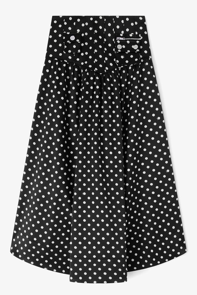 Polka-Dot Satin Corset Skirt, Black