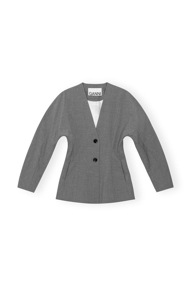 Grey Drapey Melange Fitted Blazer, Paloma Melange