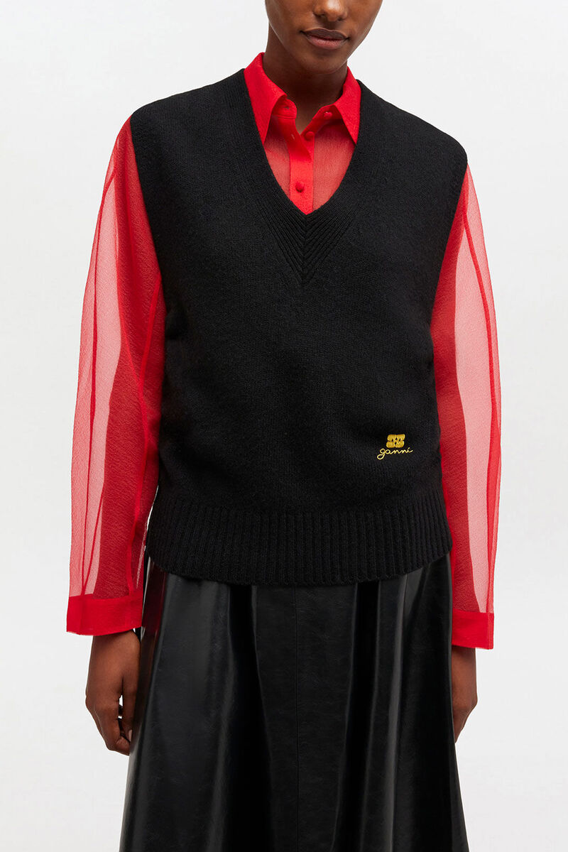 Gilet sans manches en m&eacute;lange de laine, Wool, in colour Black - 1 - GANNI