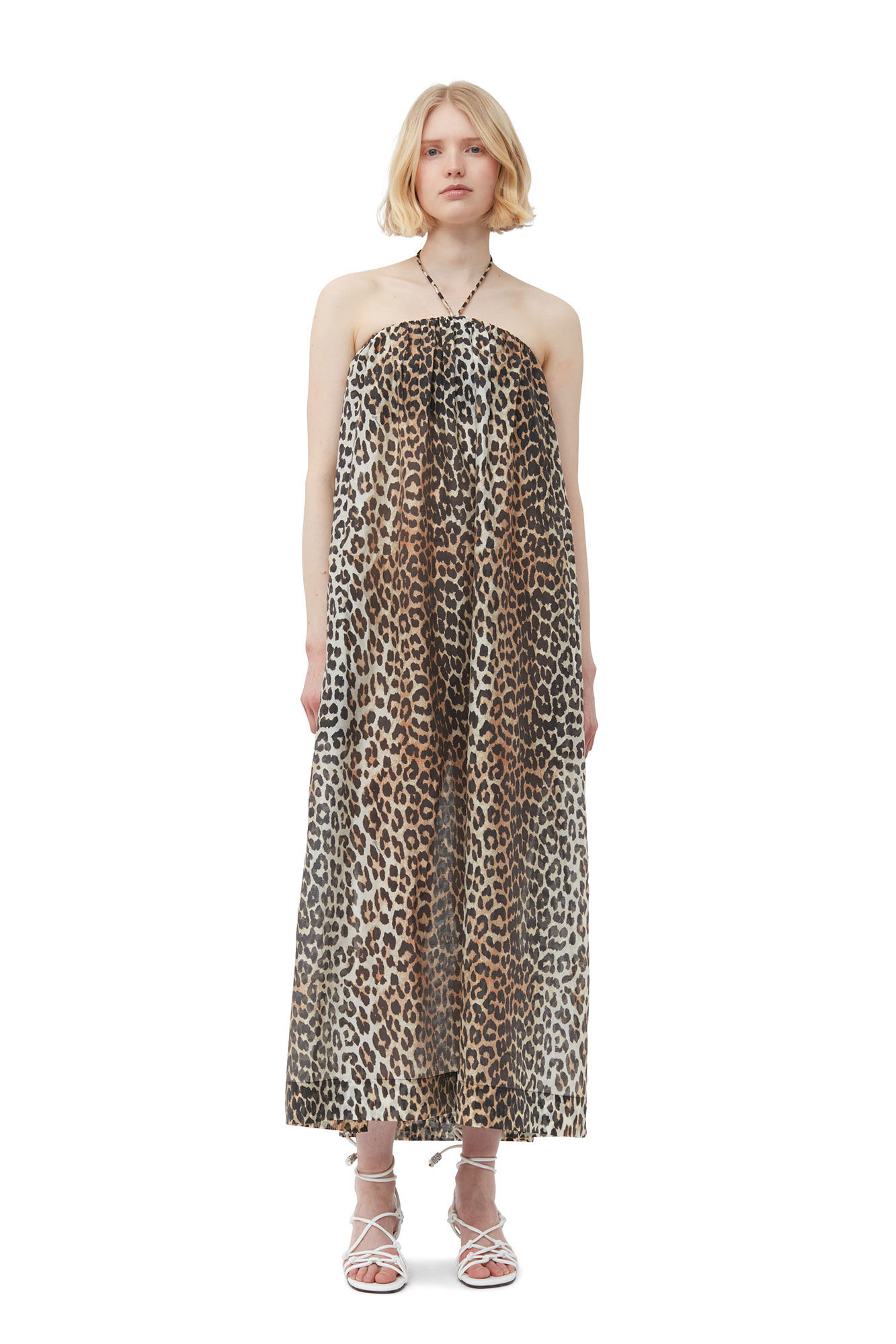 Sheer Voile Maxi Strap Dress, Lyocell, in colour Almond Milk - 1 - GANNI