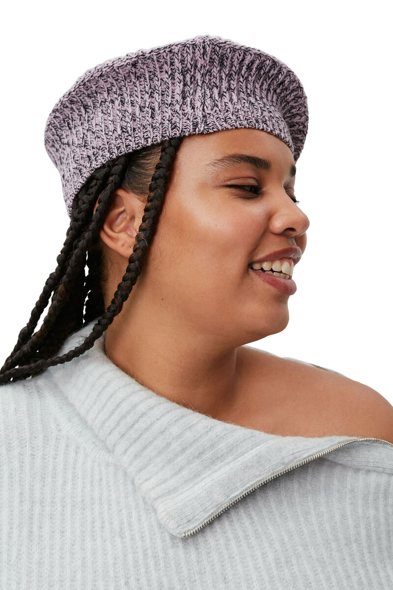 Wool Beret , Recycled Polyamide, in colour Lilac Sachet - 2 - GANNI