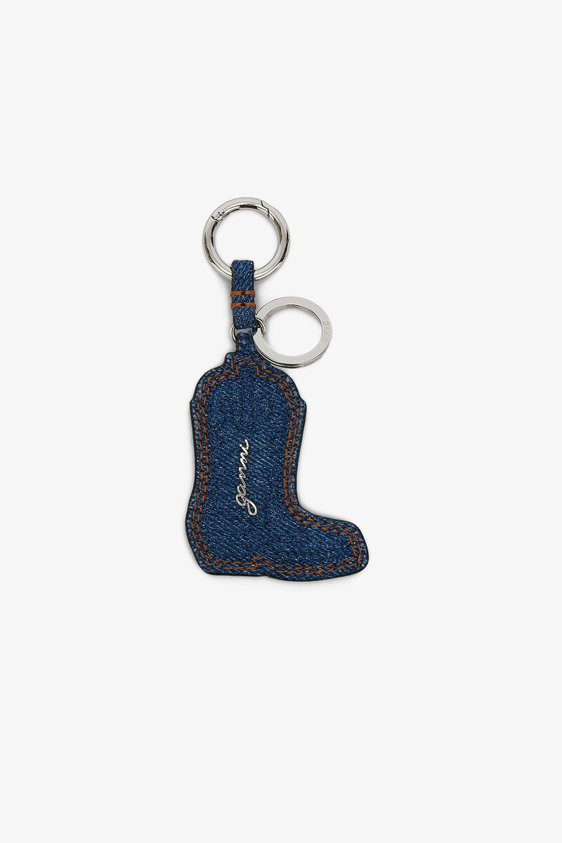 Westernstiefel-Schl&uuml;sselanh&auml;nger aus Denim, Recycled Cotton, in colour Navy Peony - 1 - GANNI