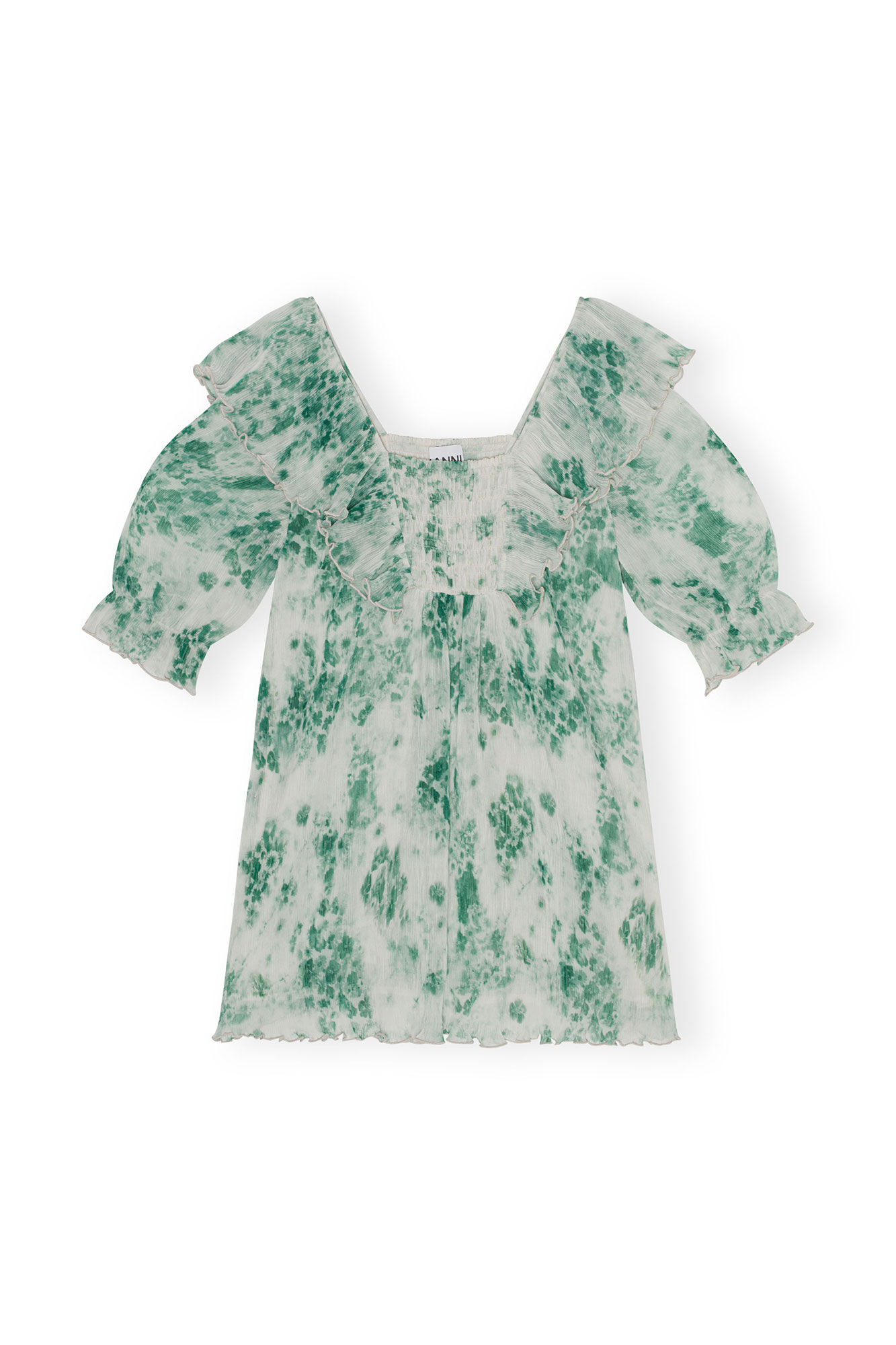 Pleated Georgette Ruffle Mini Dress, Recycled Polyester, in colour Egret - 1 - GANNI
