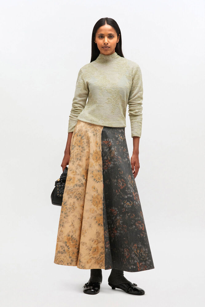 Black and Beige Floral Skirt, Multicolour