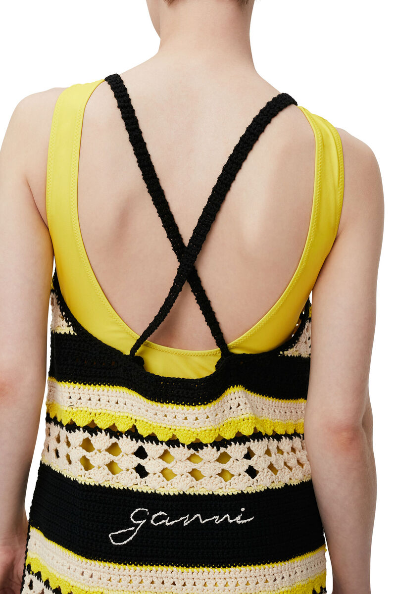 Crochet Slip Dress, Cotton, in colour Golden Kiwi - 5 - GANNI