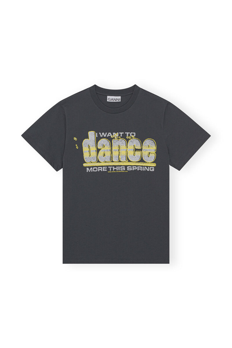 Relaxed Dance T-shirt, Cotton, in colour Volcanic Ash - 1 - GANNI