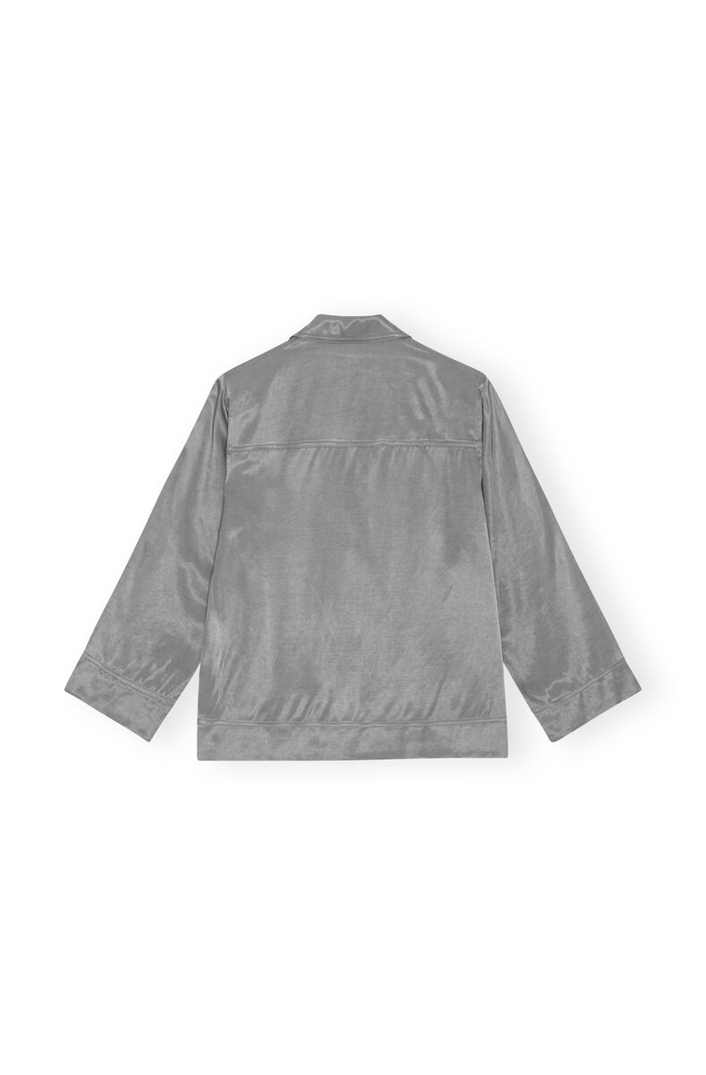 Grey Washed Satin Shirt, Cupro, in colour Frost Gray - 2 - GANNI