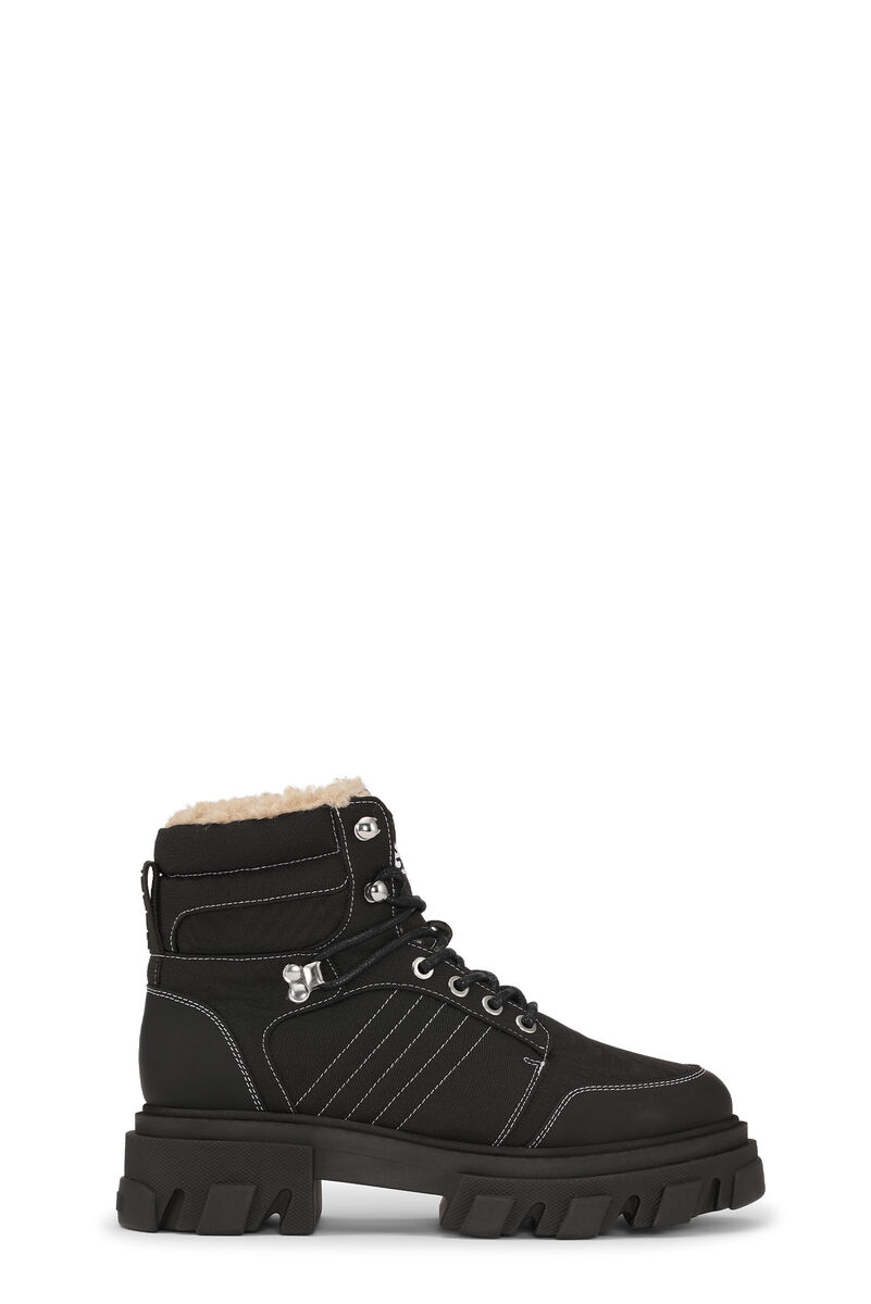 Lace-up Hiking Boots, Calf Leather, in colour Black - 1 - GANNI