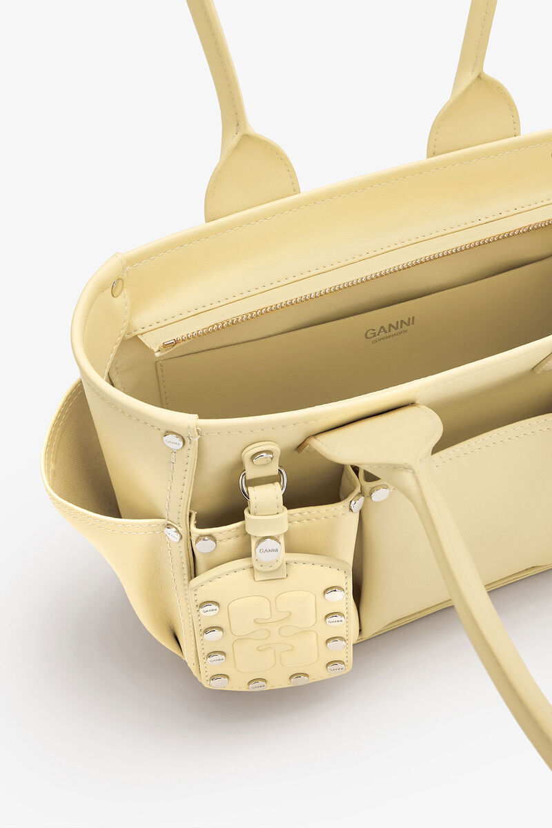 Posy Bag Small in Yellow, Recycled Leather, in colour Yellow Cream - 3 - GANNI