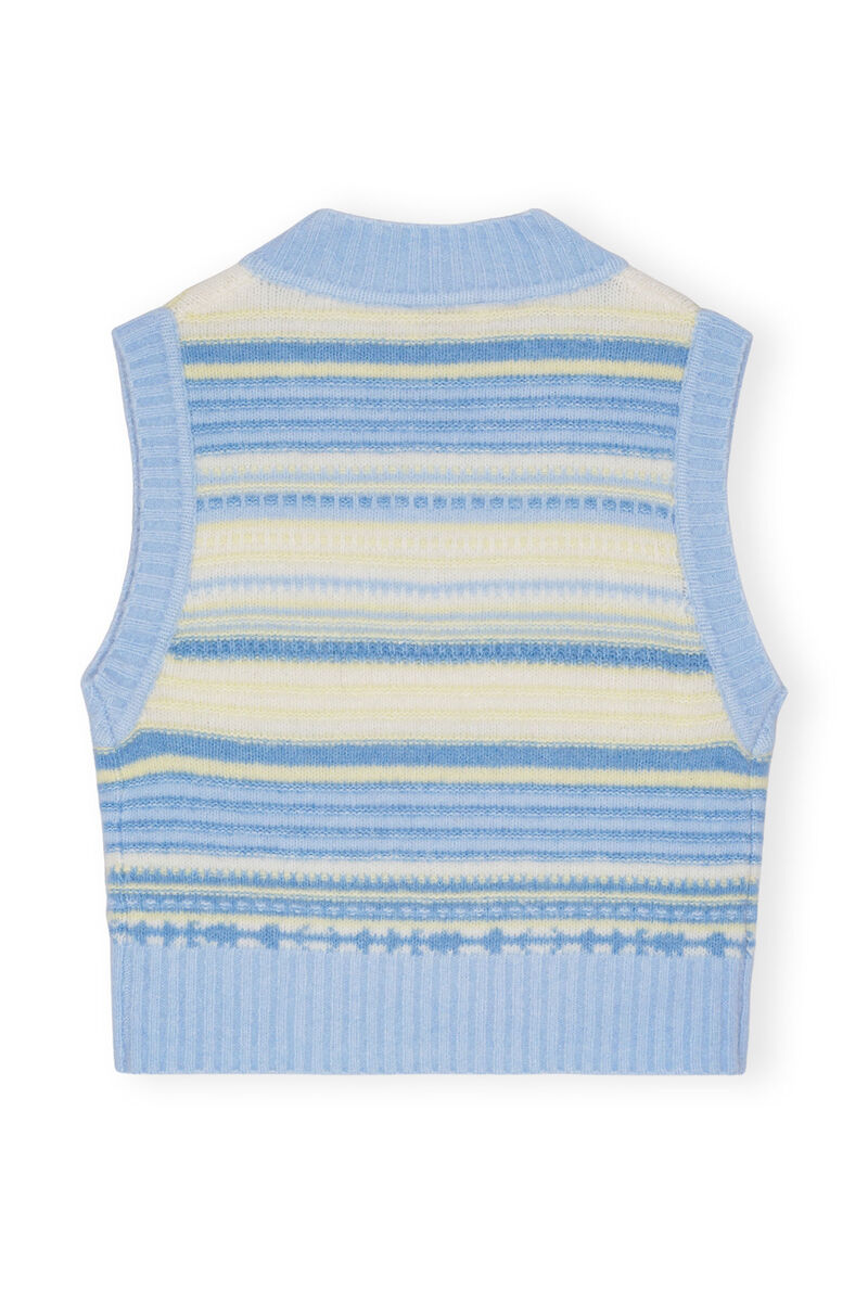 Blue Striped Soft Wool väst, Alpaca, in colour Skyway - 2 - GANNI