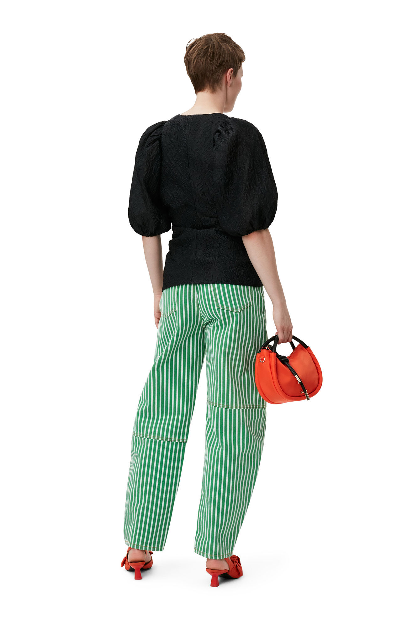 V-ringad blus i jacquard, Polyamide, in colour Black - 3 - GANNI
