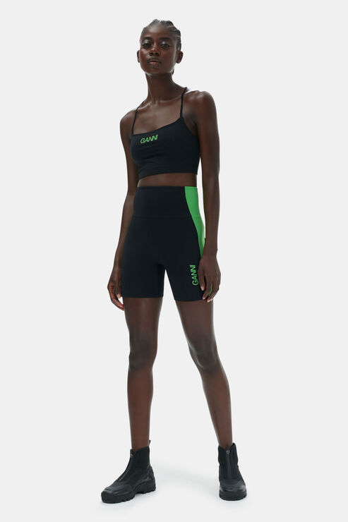 Ganni Logo-print Active Strap Top In Black