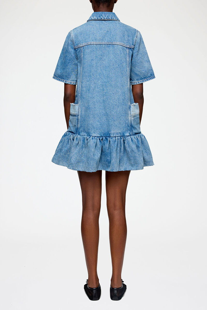 Dress in Patchwork Denim, Organic Cotton, in colour Mid Blue Vintage - 2 - GANNI