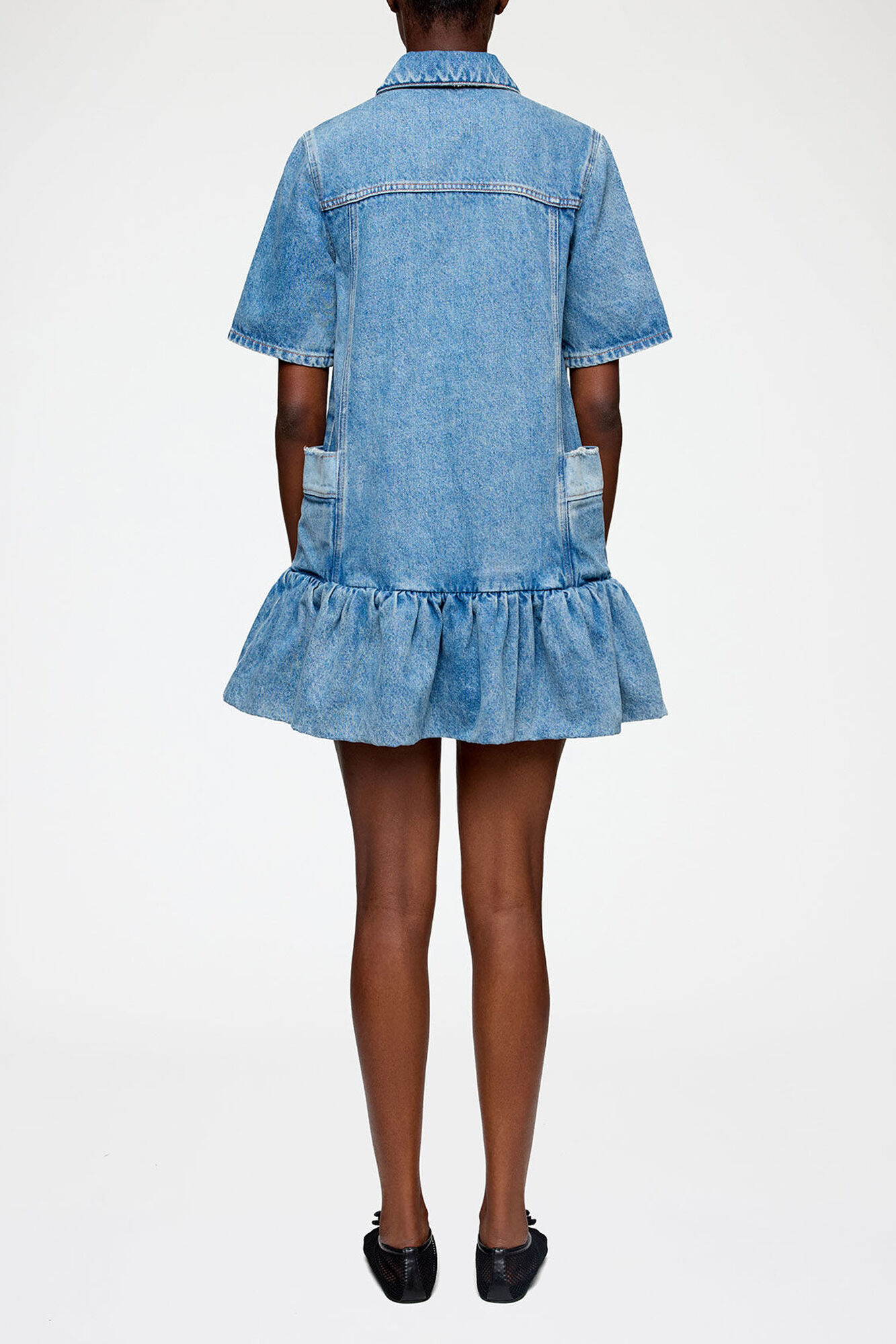Dress in Patchwork Denim, Organic Cotton, in colour Mid Blue Vintage - 2 - GANNI
