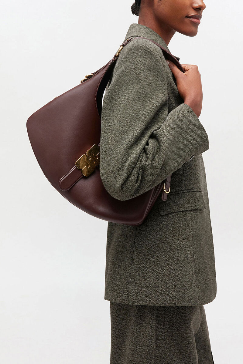 Brown Small Kat Bag, Recycled Leather, in colour Chicory Coffee - 1 - GANNI