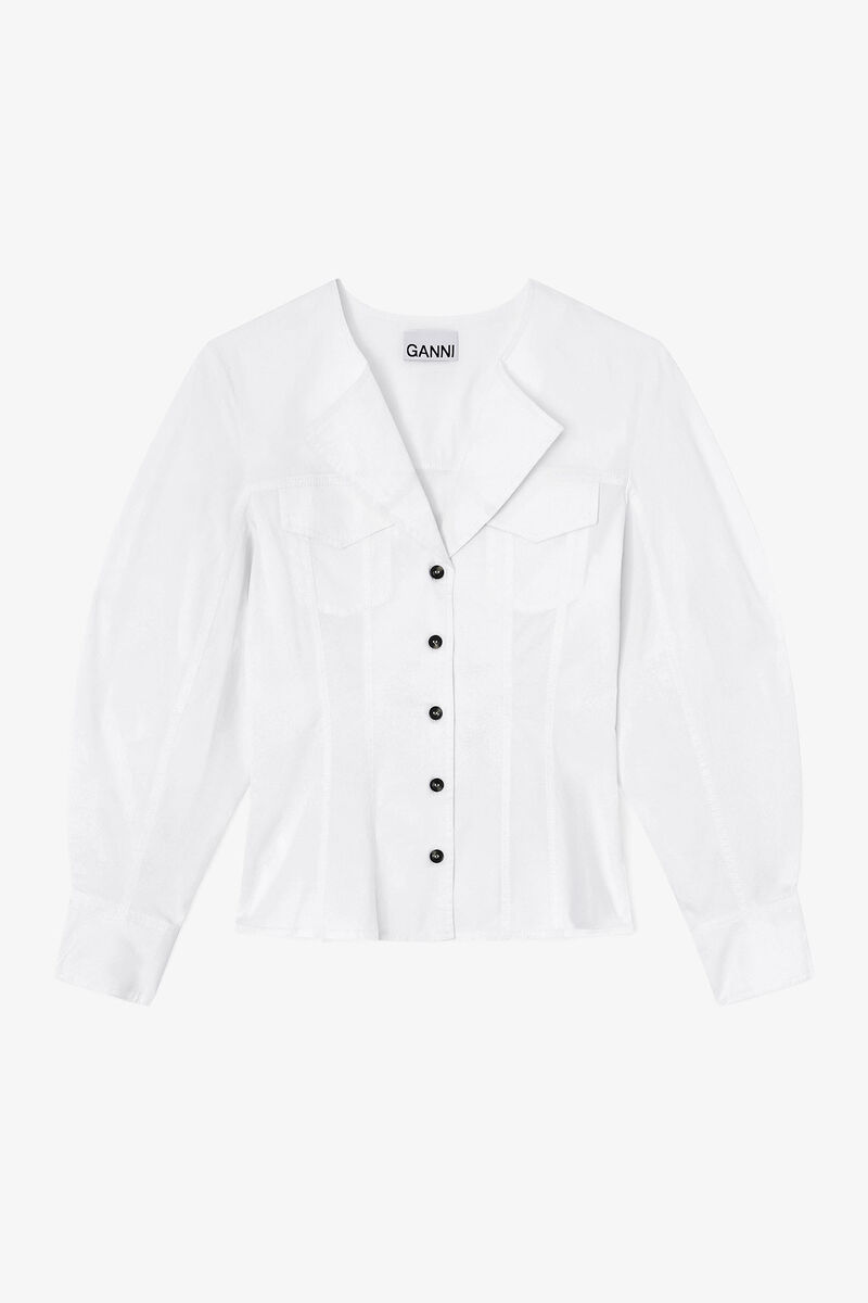 Shirt in White Cotton, Organic Cotton, in colour Bright White - 1 - GANNI
