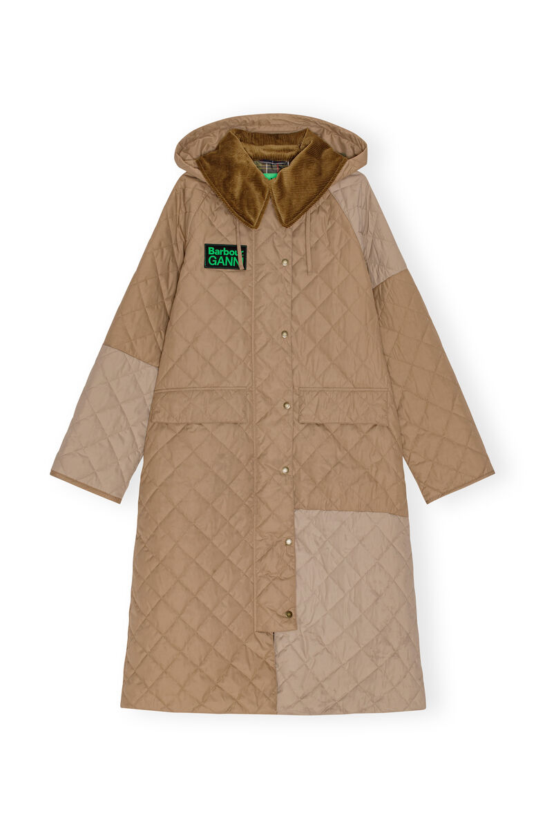 GANNI x Barbour Burghley Quilted Jacke, Recycled Polyester, in colour Timber Wolf - 1 - GANNI
