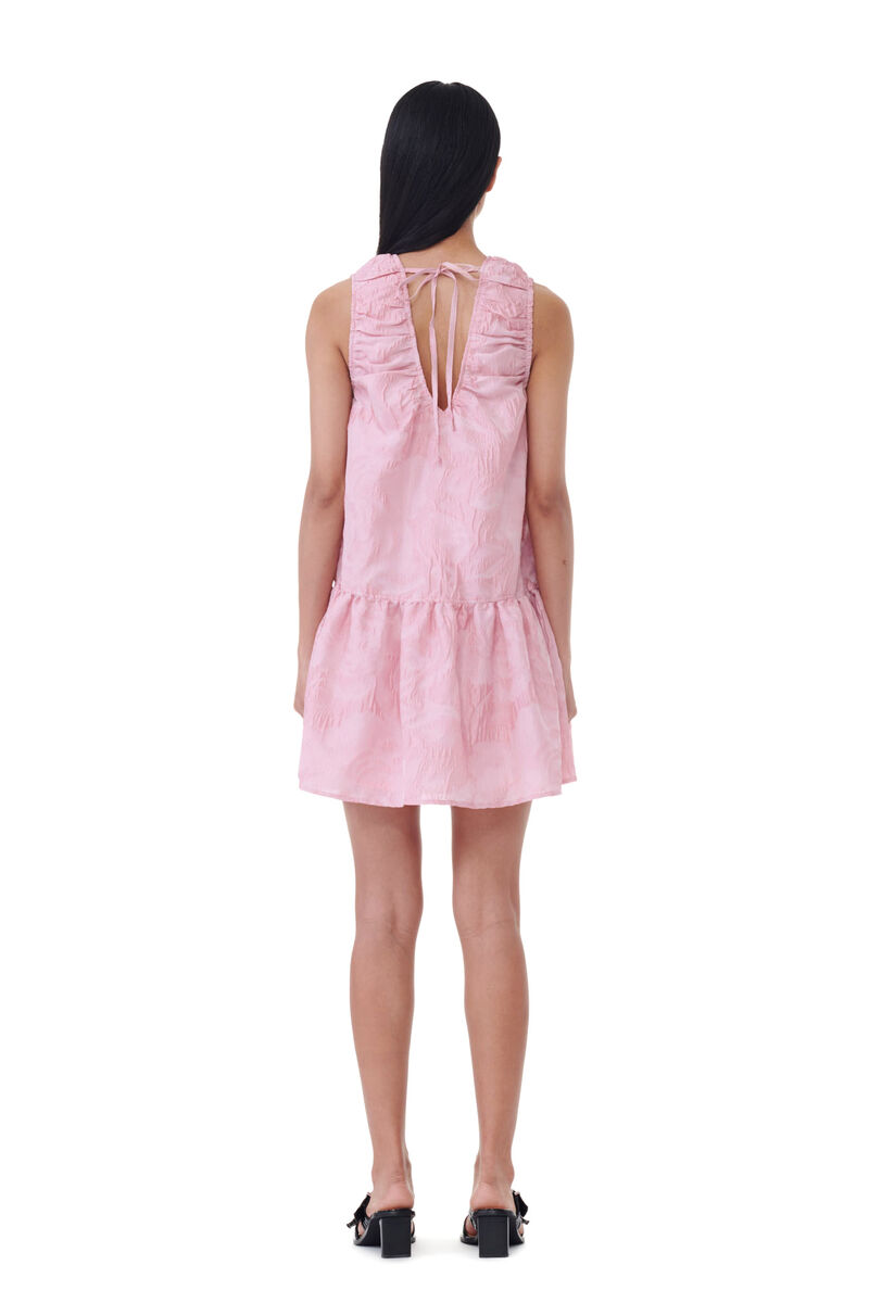Pink Textured Cloqué Mini Dress, Polyamide, in colour Bleached Mauve - 4 - GANNI