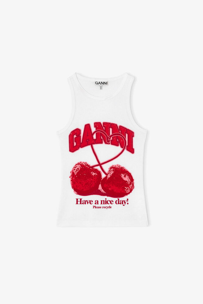 Tank Top with Cherry, Bright White