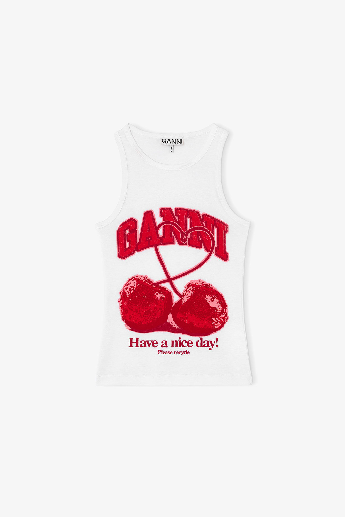 Tank Top with Cherry, Organic Cotton, in colour Bright White - 1 - GANNI