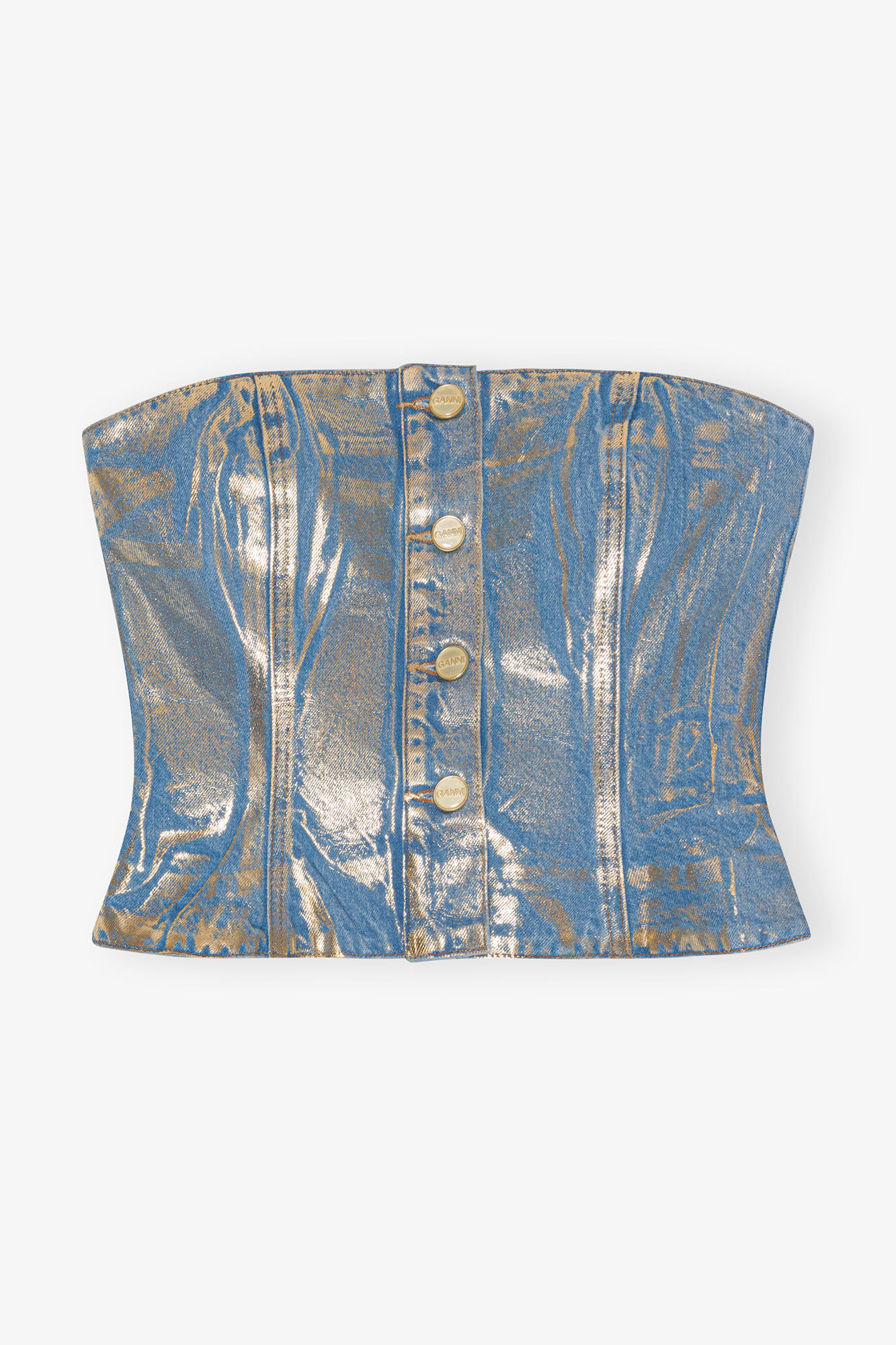 Gold Denim Top, Cotton, in colour Gold - 1 - GANNI