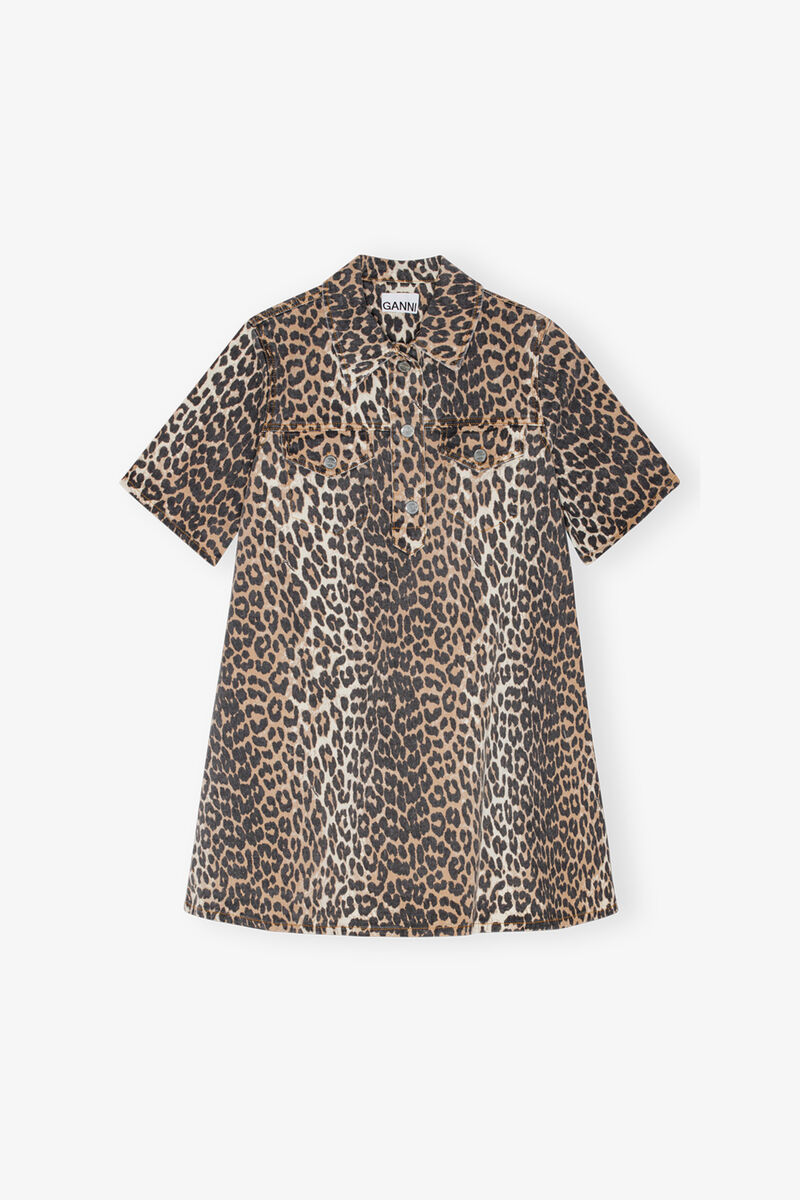 Leopard Mini Dress, Organic Cotton, in colour Leopard - 1 - GANNI