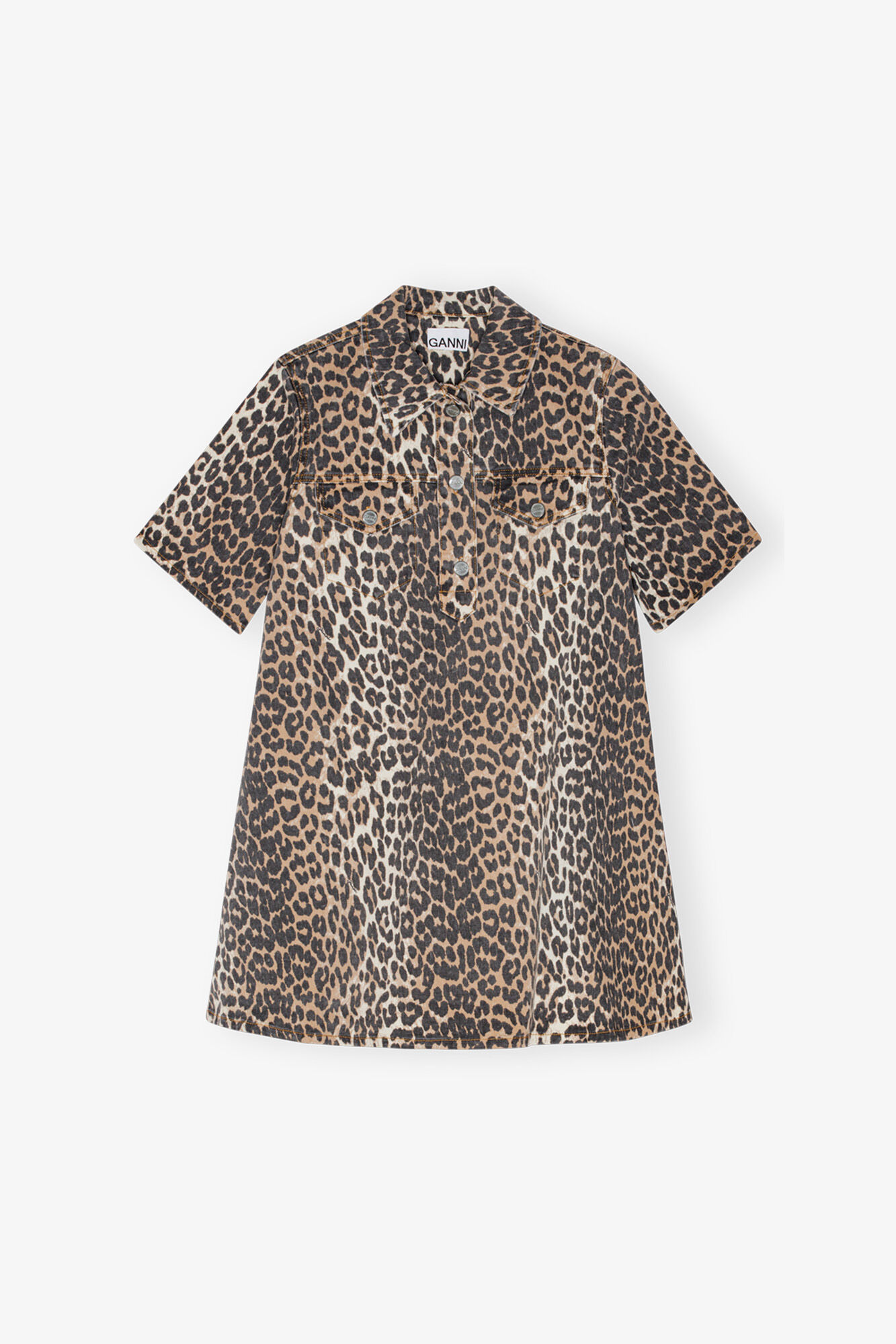 Leopard Mini Dress, Organic Cotton, in colour Leopard - 1 - GANNI