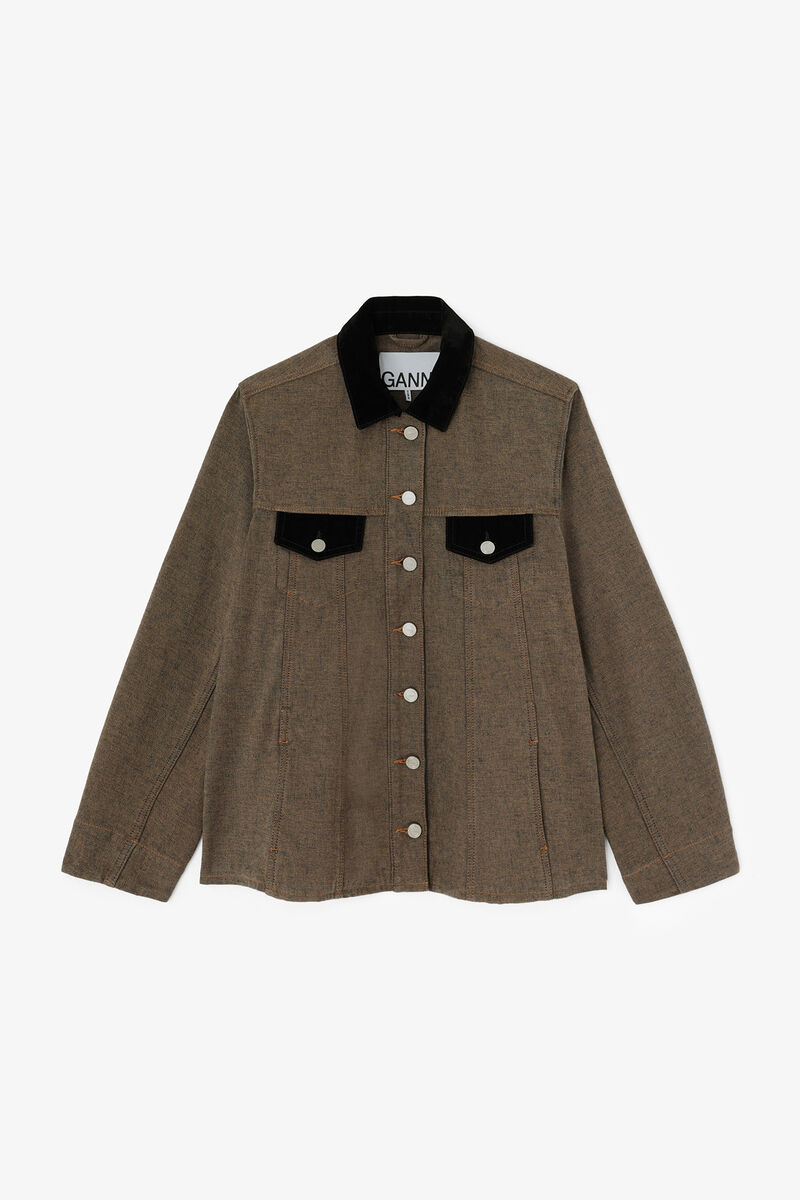 Overshirt aus genopptem Denim, Cotton, in colour Chicory Coffee - 1 - GANNI