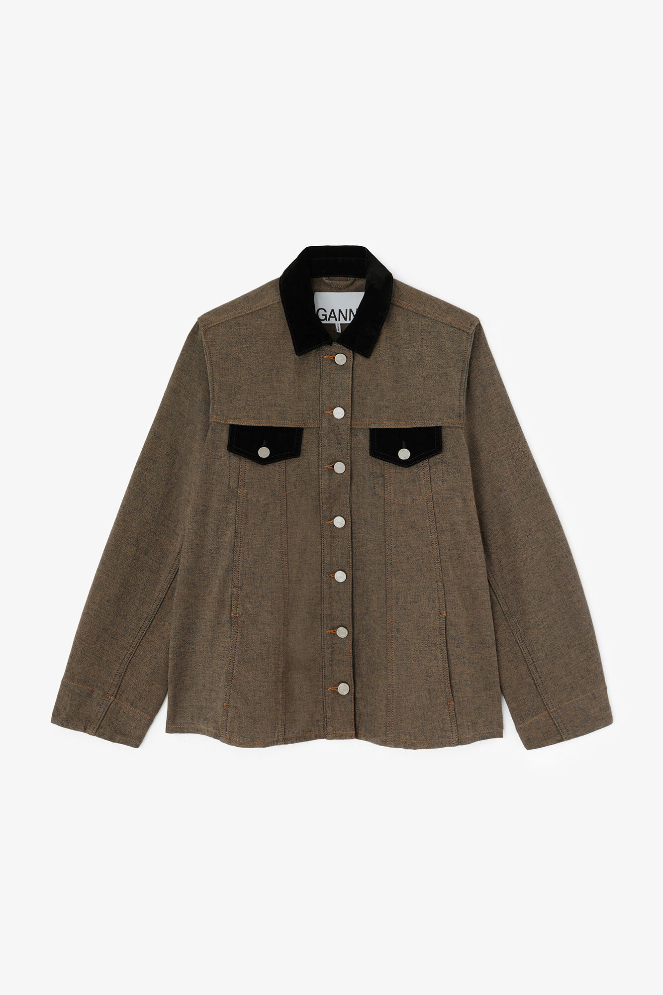 Overshirt aus genopptem Denim, Cotton, in colour Chicory Coffee - 1 - GANNI