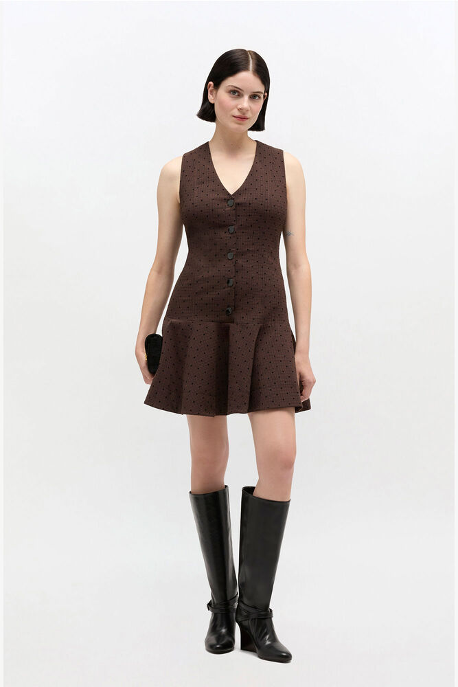 Flock Check Suiting Dress, Chicory Coffee