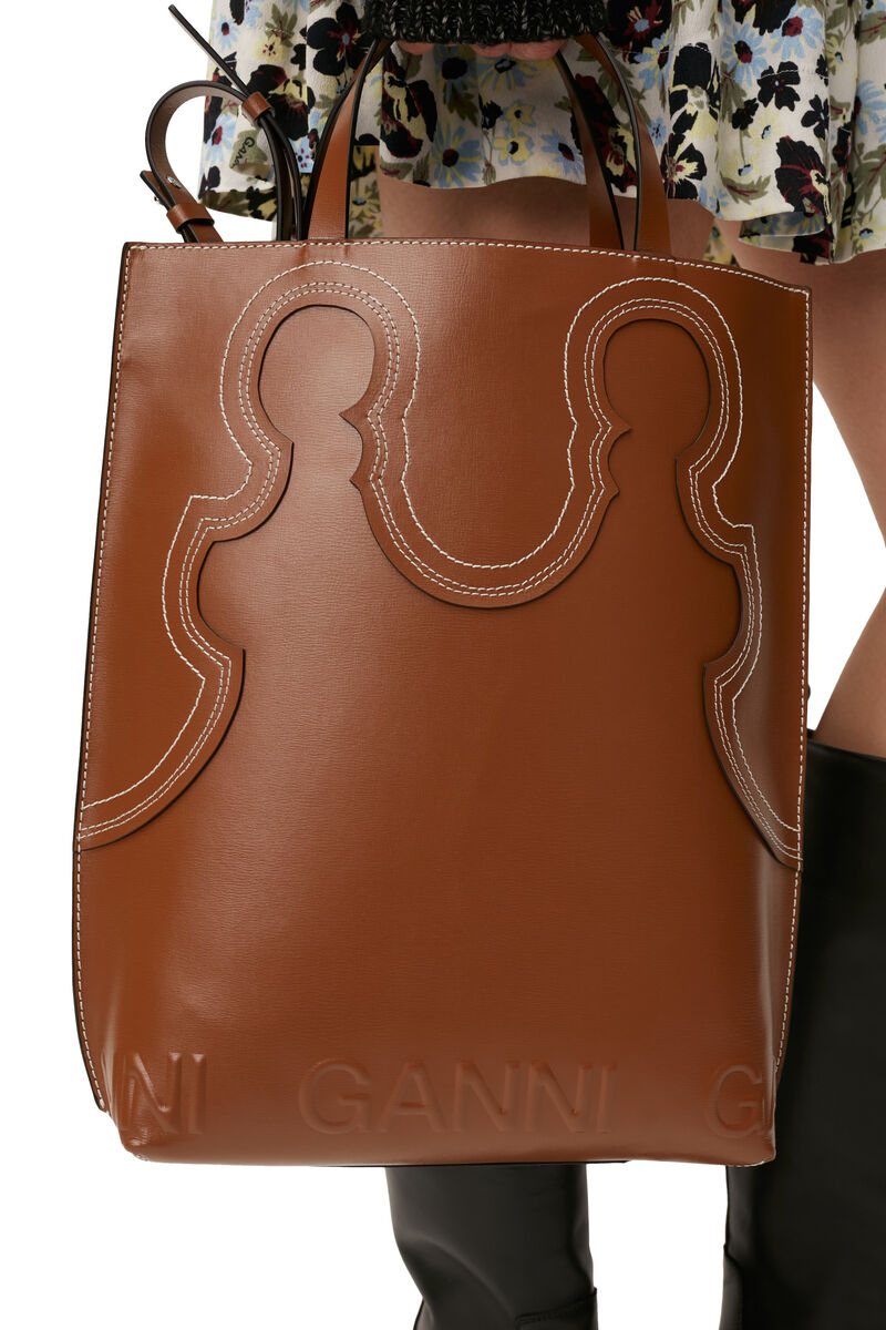 Banner Western Tote Bag, Leather, in colour Tiger's Eye - 4 - GANNI