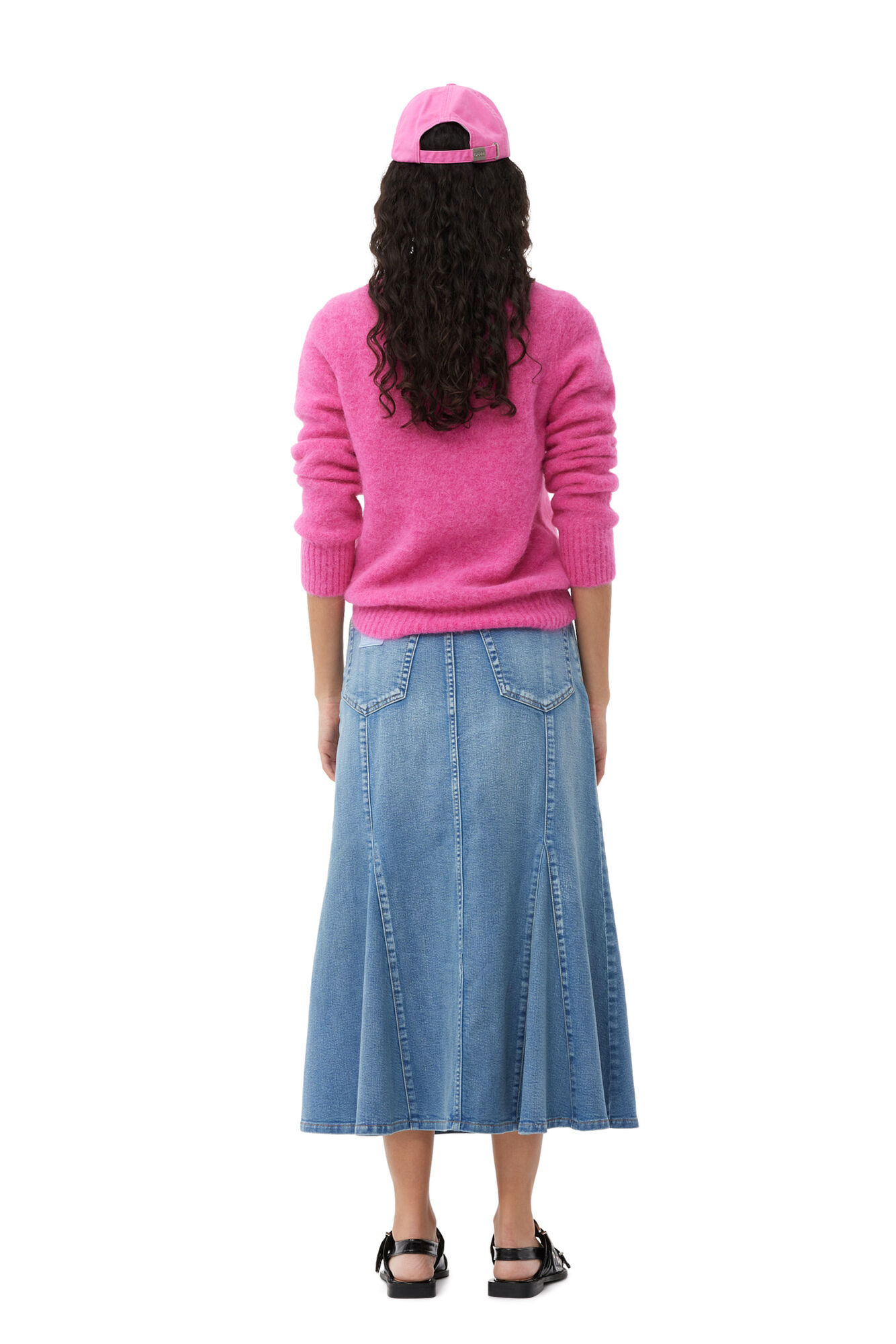 Pink Brushed Alpaca O-Neck Sweater, Alpaca, in colour Cone Flower - 3 - GANNI