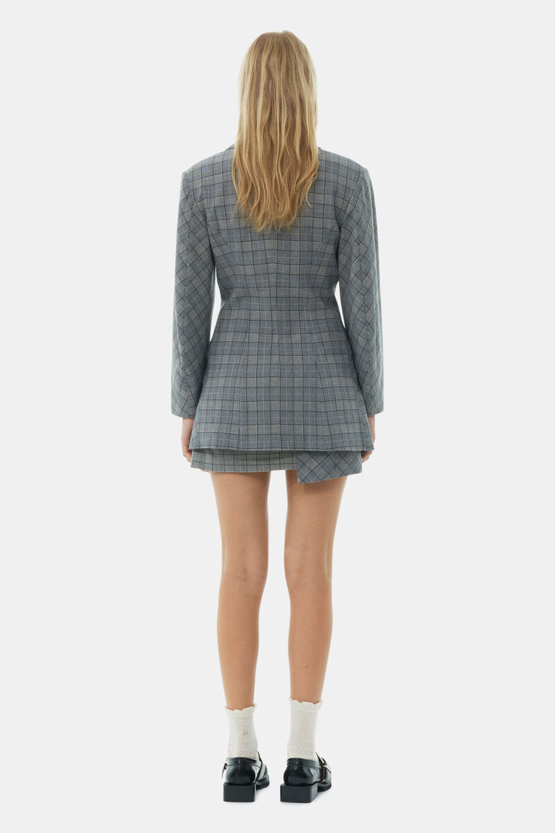 Grey Checkered Fitted Blazer, Elastane, in colour Frost Gray - 4 - GANNI
