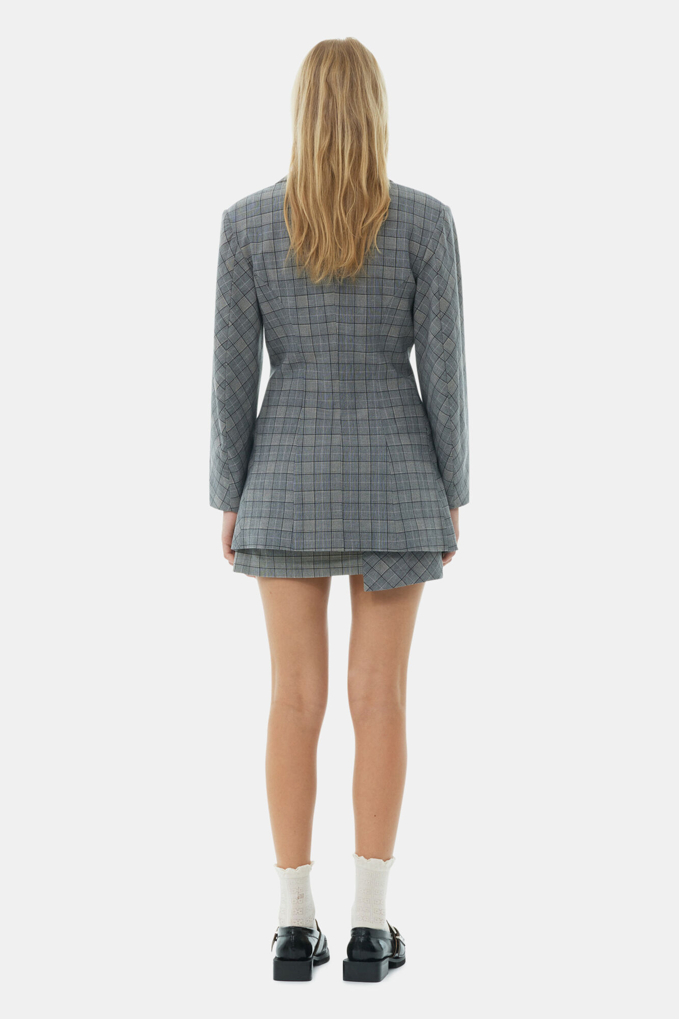Grey Checkered Fitted Blazer, Elastane, in colour Frost Gray - 4 - GANNI